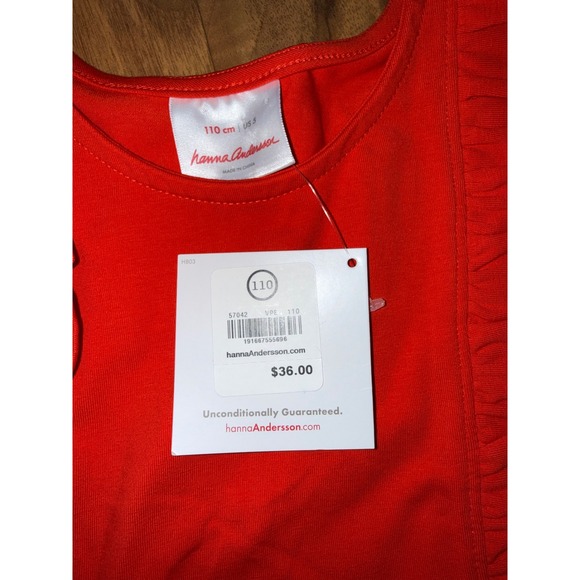 Hanna Andersson Red Ruffle Cap Sleeve Cotton Blend Dress Kids Size 5 110cm NEW - Picture 4 of 7